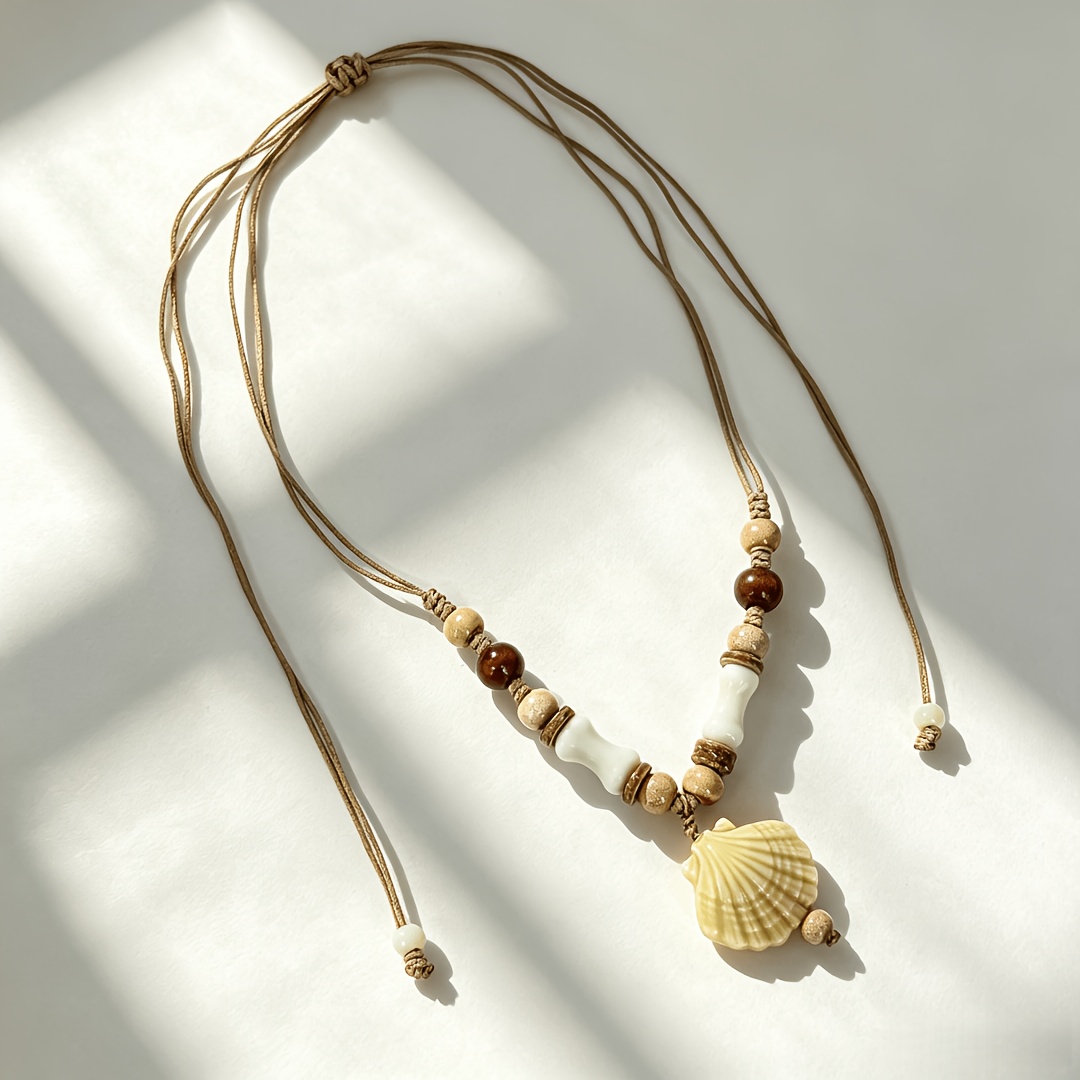 Bohemian Beach Style Ceramic Scallop Weave Necklace